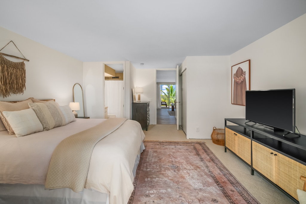 Designed with relaxation in mind, this peaceful retreat features a plush bed with high-quality linens, ensuring a restful night's sleep.