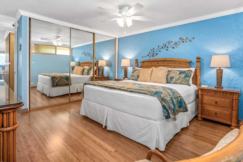 Primary bedroom has a comfy King size bed