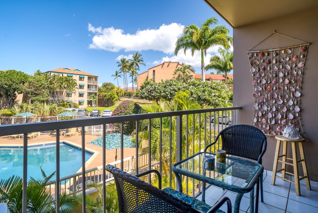 Private lanai with seating for two