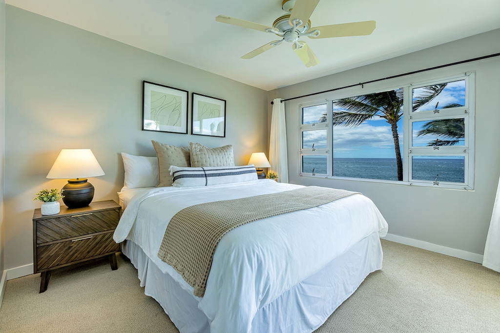 Primary bedroom features ocean views