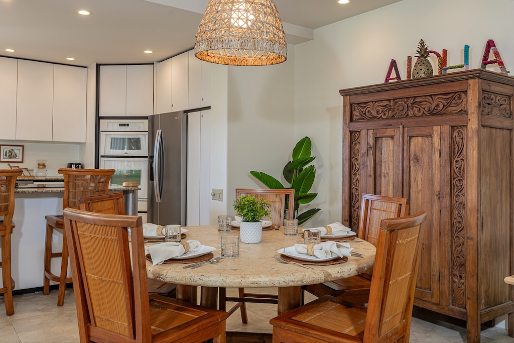 Comfortable dining space with natural light