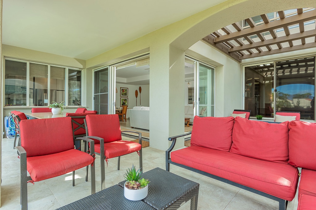 Garden-view lanai with plenty of space to lounge
