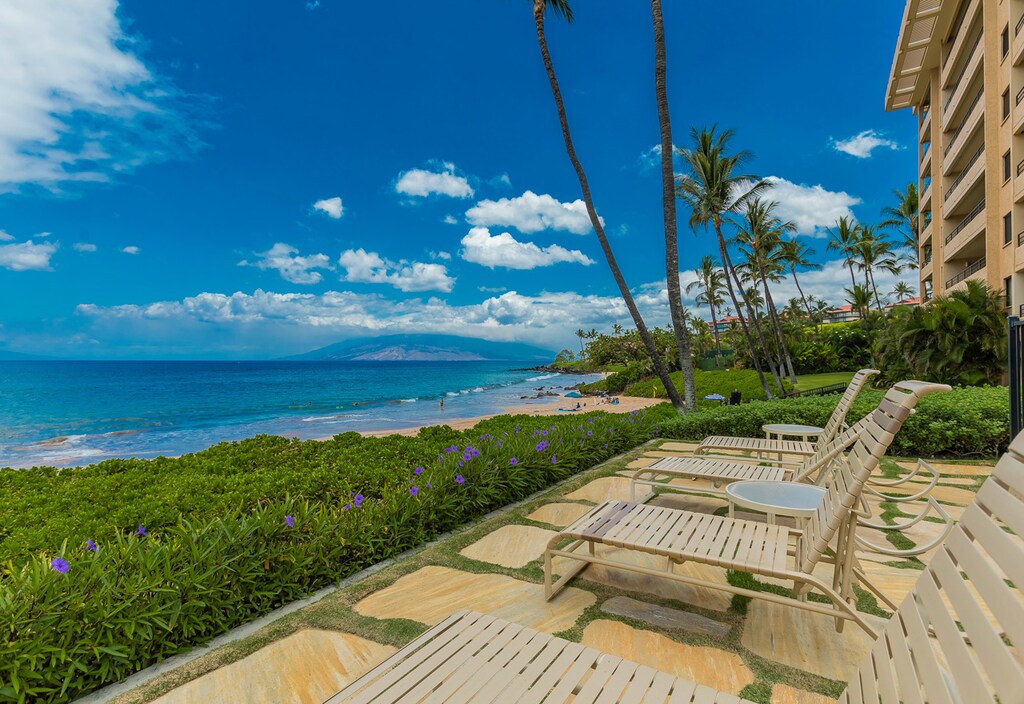 Lounge chairs for guest use with an ocean view