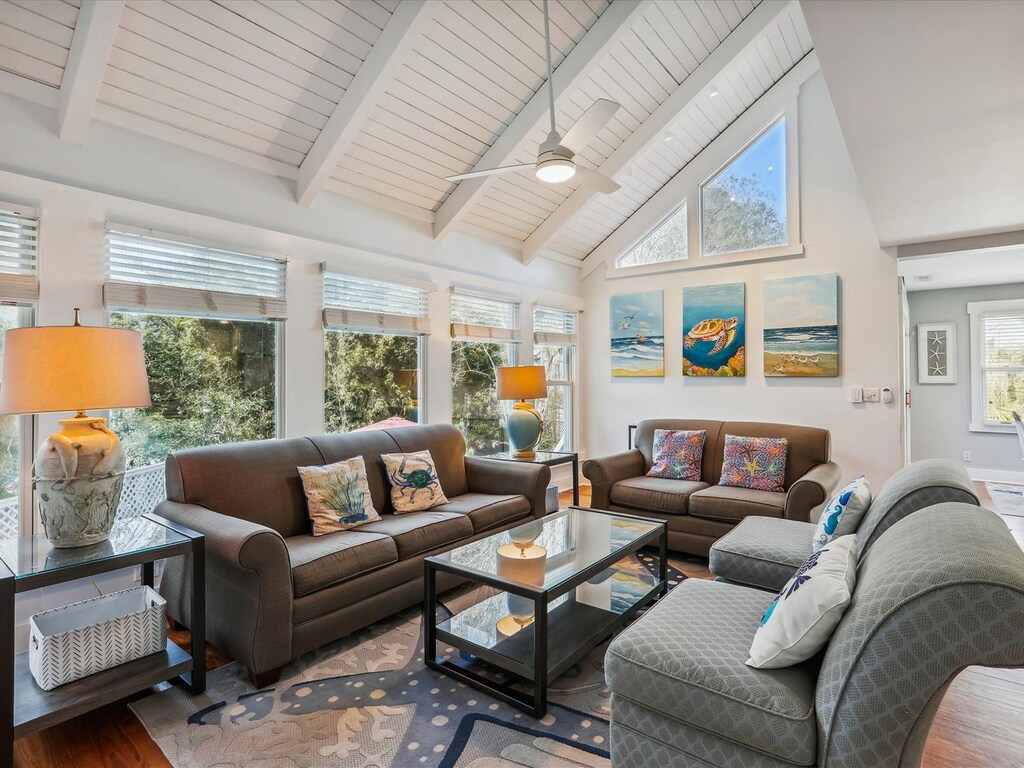 Living Room Overlooking Pool at 13 Myrtle Lane