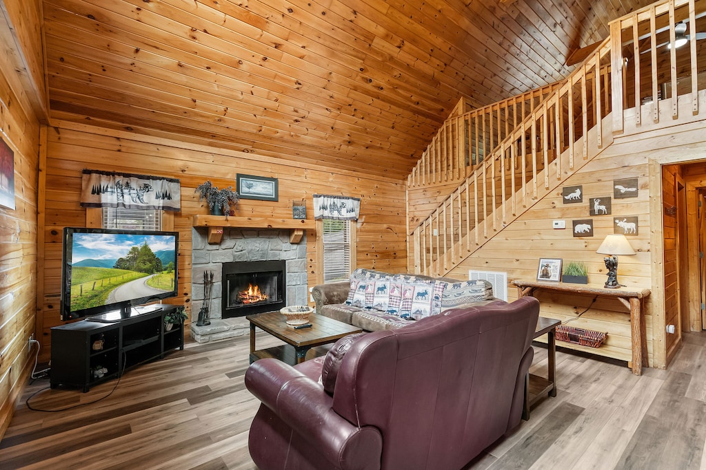 fire place and sleeper sofa