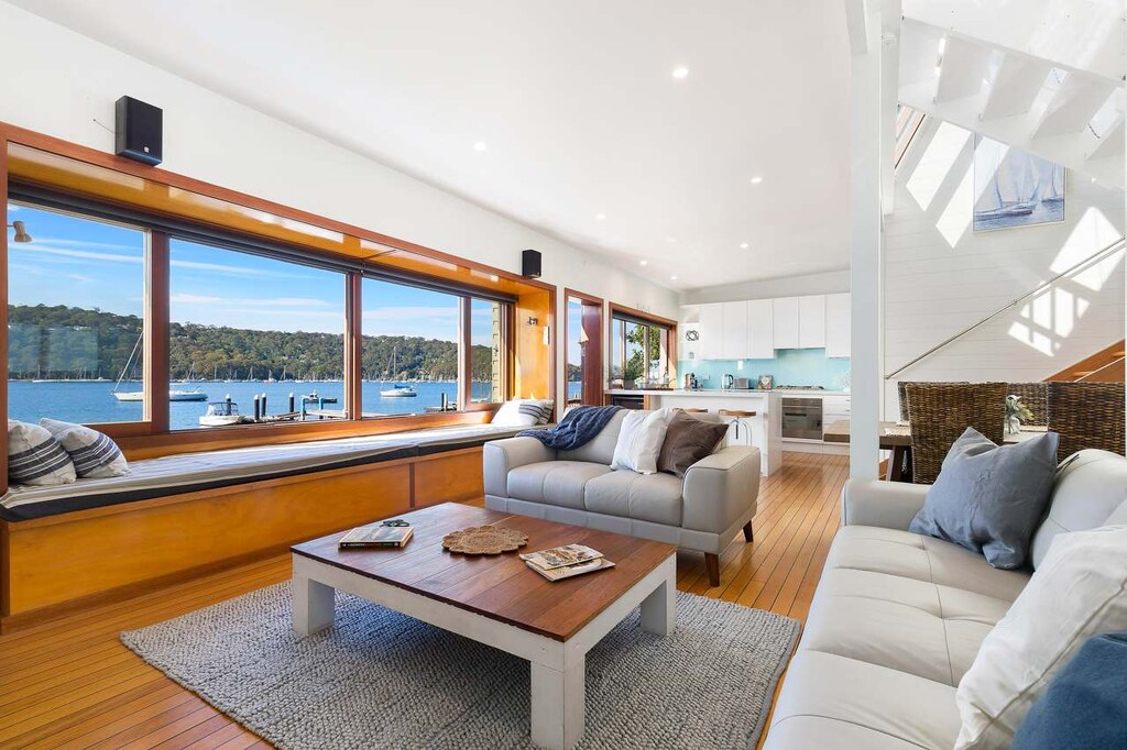 Spacious living room overlooking beautiful Pittwater