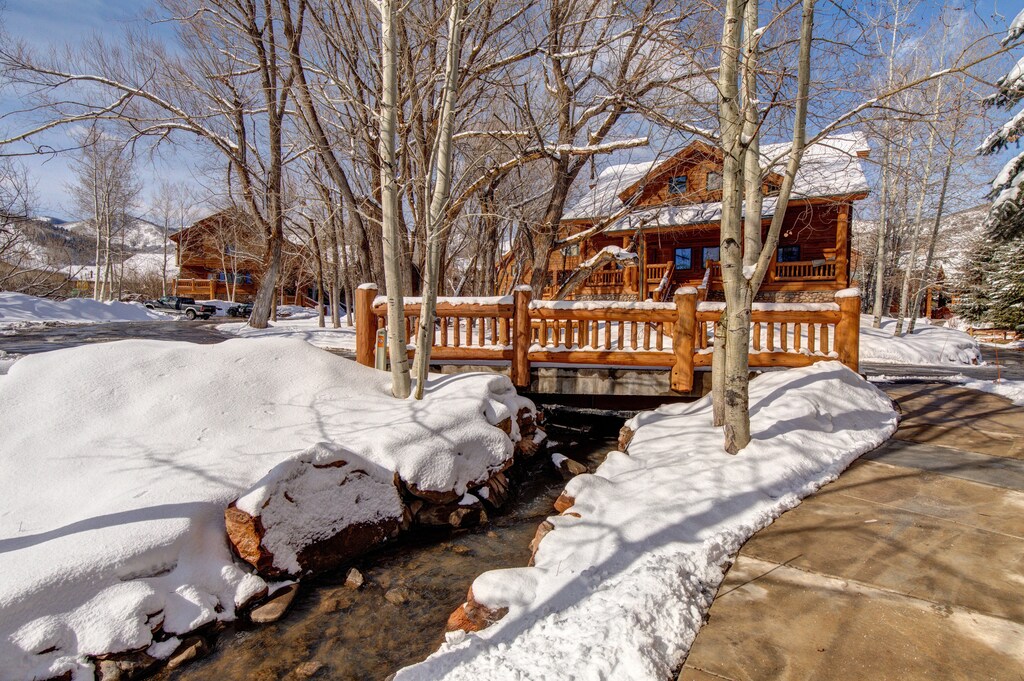 Timber Wolf Lodge has a creek running through it and lovely walking bridge across it.