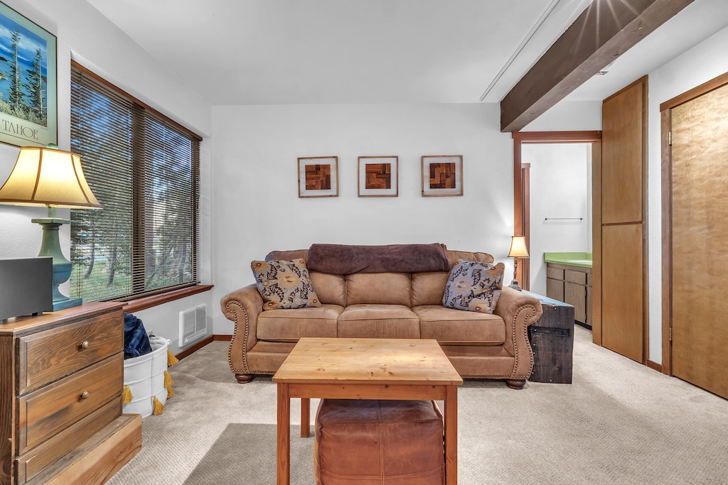 Living Area of with Queen pull out Sofa