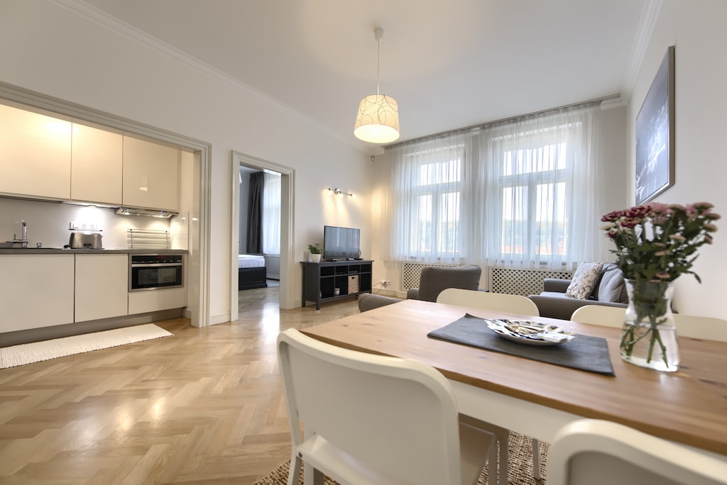 Open-plan living and dining area