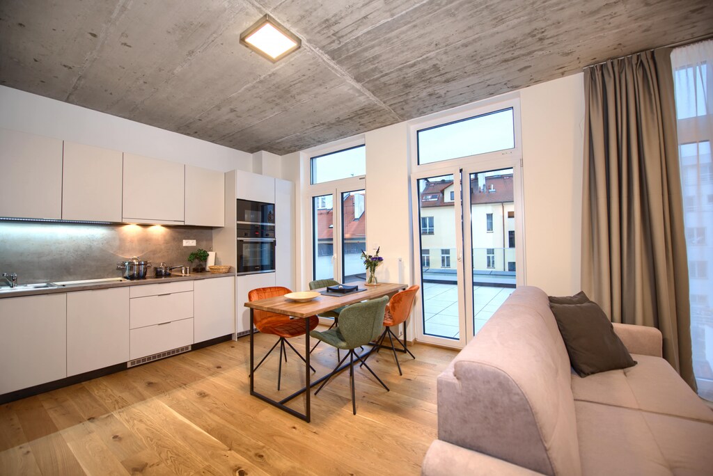 Open-concept living and kitchen area.