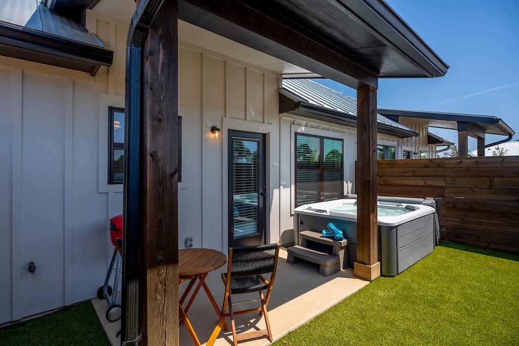 Relax in the backyard oasis.