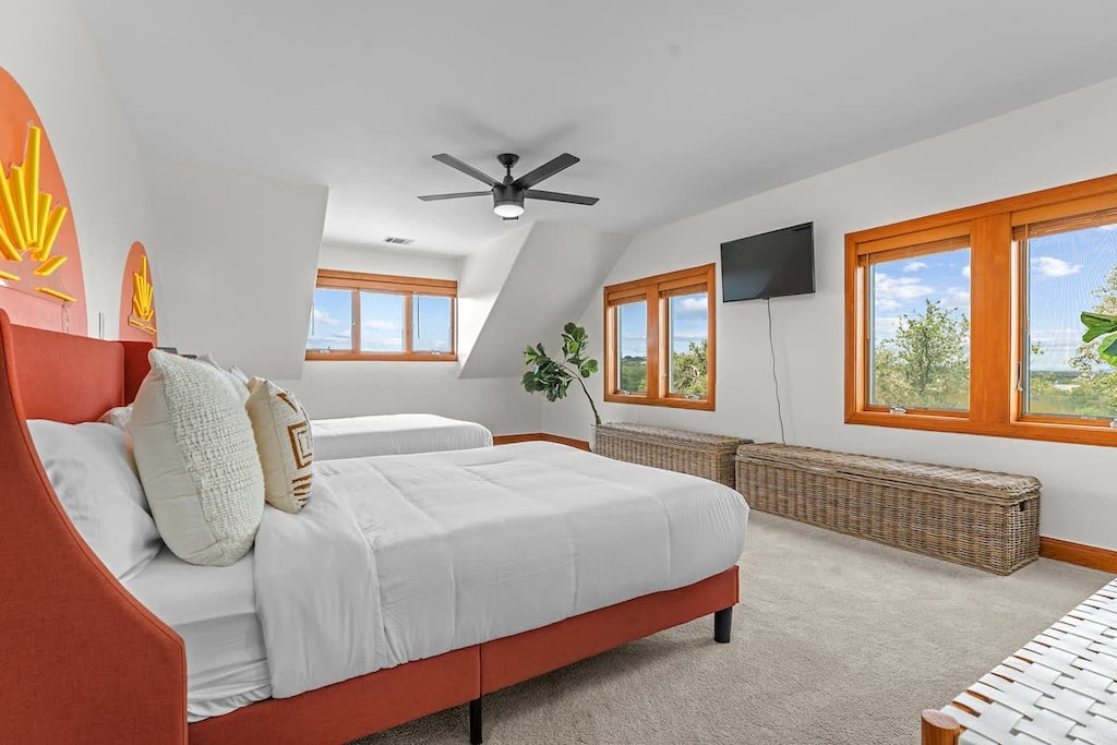 Slumber in luxury: Our bedroom invites you to unwind in the lap of comfort, with a sumptuous bed and smooth, soft linens. Sleep like royalty in this dreamy sanctuary.