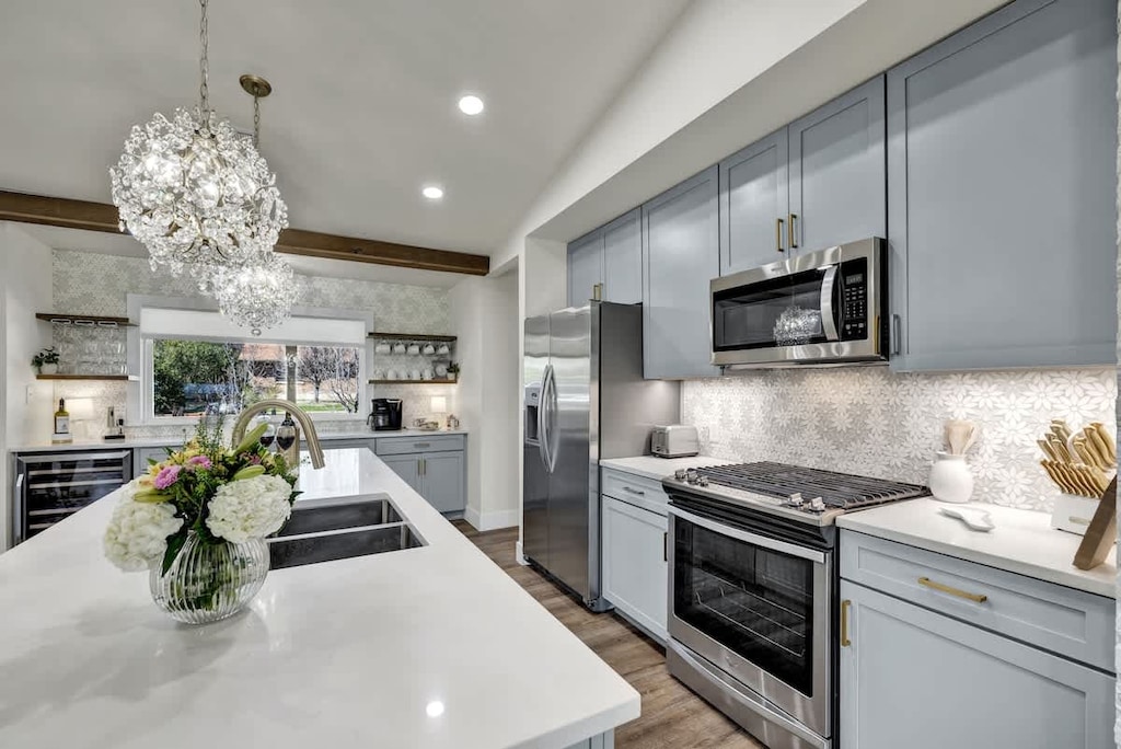 Stainless steel amenities in the updated kitchen.