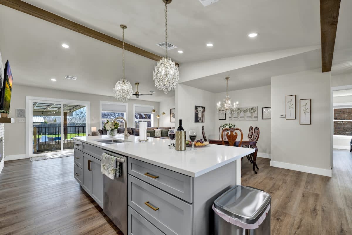 Kitchen island with top of the line appliances.