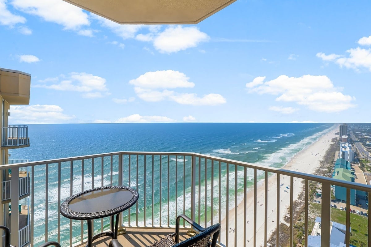 Step onto the private balcony, where comfortable chairs and loungers invite you to relax and take in the endless horizon. Step onto the private balcony, where comfortable chairs and loungers invite you to relax and take in the endless horizon.