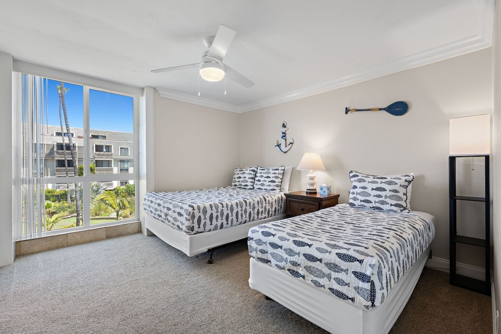 Perfect for friends or family, the second bedroom offers a cozy new queen bed and a twin bed