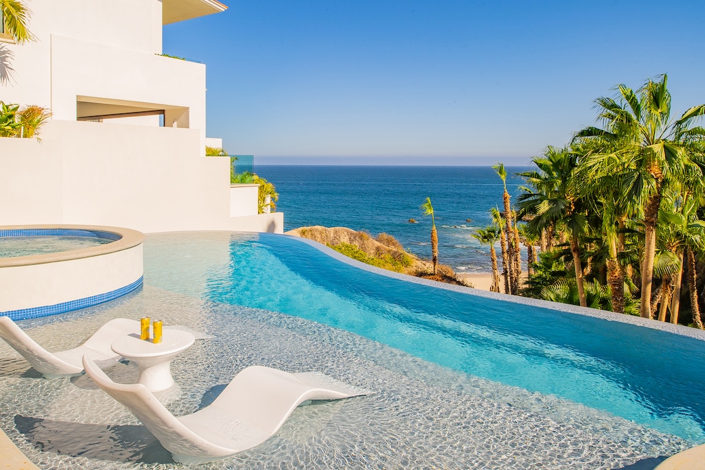 Poolside patio with ocean view