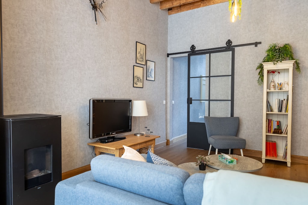 Modern Lounge with TV & Wood Stove