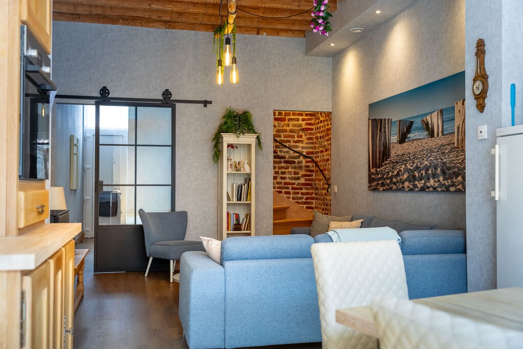 Bright Living Room with Exposed Beams