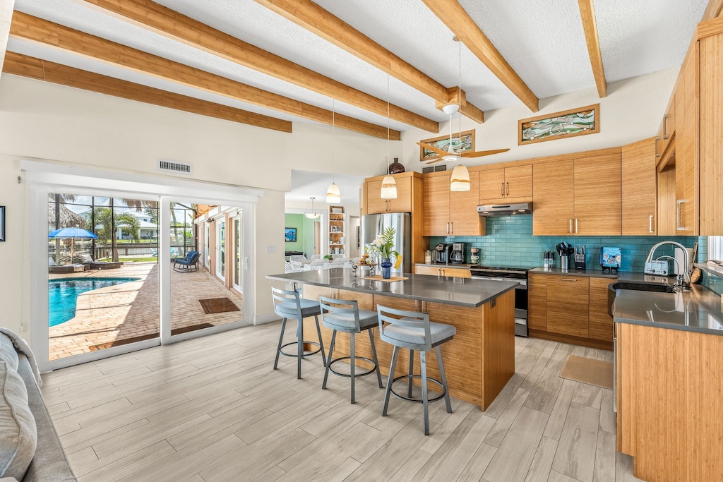 Breakfast bar seats three