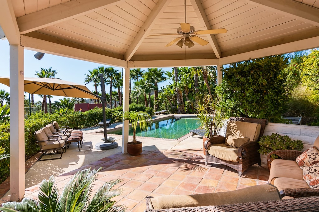 Retreat to the poolside gazebo for a relaxing afternoon. (The Tennis Ranch)