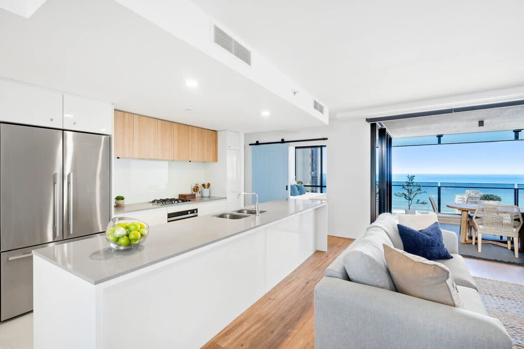 Bright modern kitchen with a large island bench for easy entertaining.