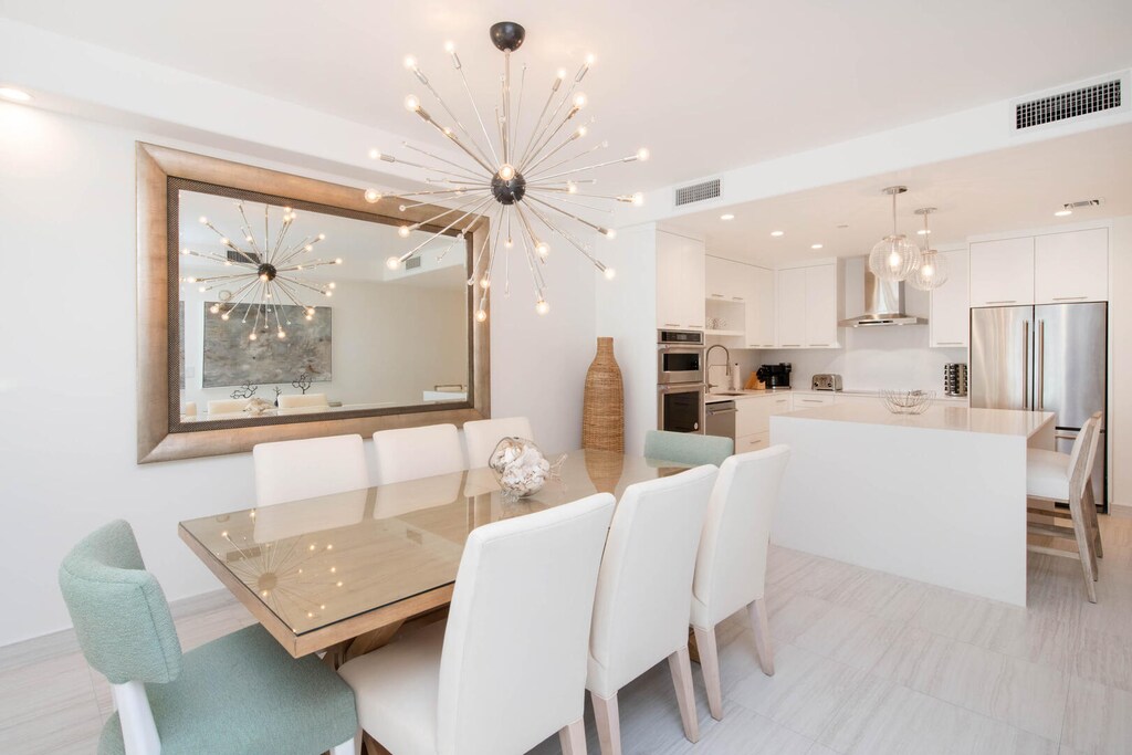 Dining table that seats 8.