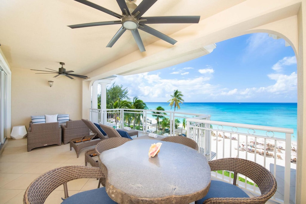 Private furnished balcony with magnificent oceanfront views.