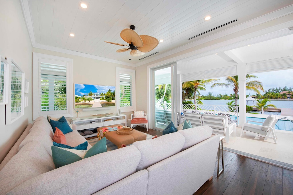 Open family room with sectional sofa.