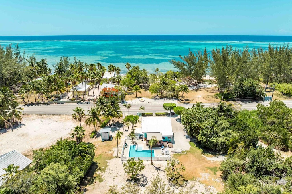 Aerial of Sea Beauty and the private beach lot across the street.