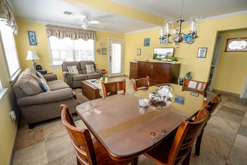 Dining table with seating for six.