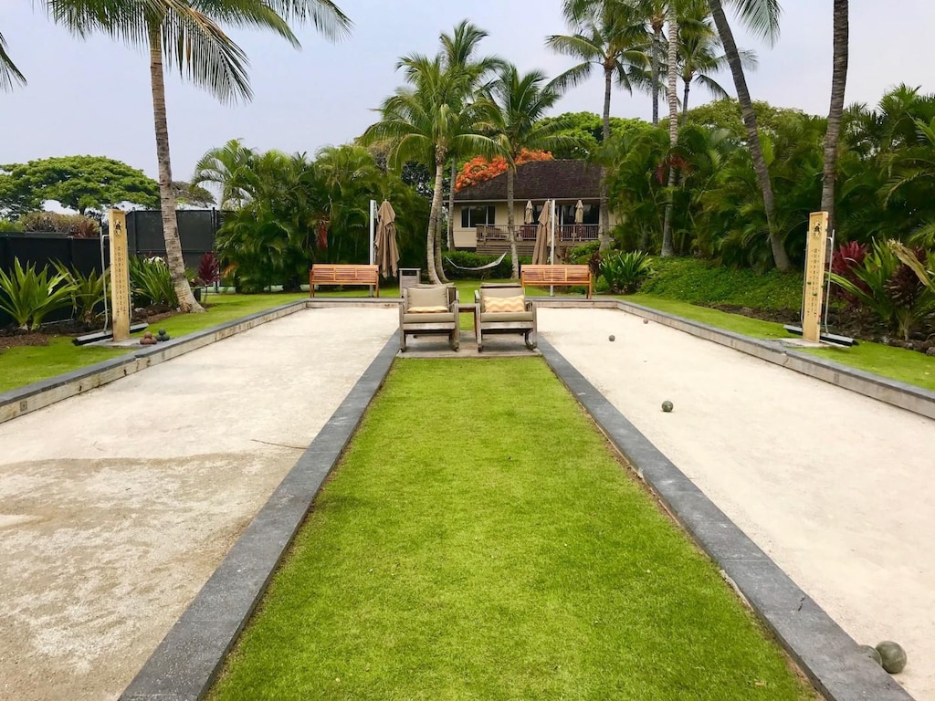 Hualalai Resort Bocce Ball Court—beautifully maintained and ready for friendly competition under the palms.