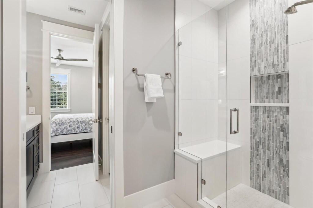 Jack n Jill Bathroom with Walk-in Shower at 4 Rum Row