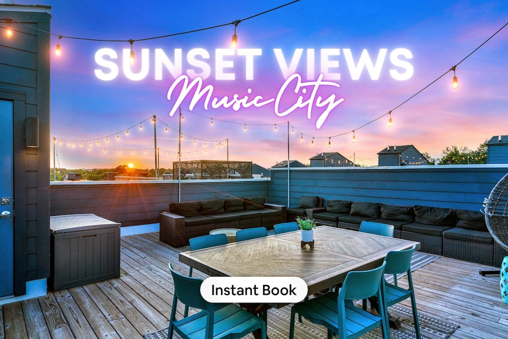 Enjoy stunning sunset views from this chic rooftop deck in Music City! Ideal for large groups, this luxurious vacation rental offers a vibrant atmosphere—perfect for sipping cocktails and taking in the skyline. Your ultimate getaway awaits!