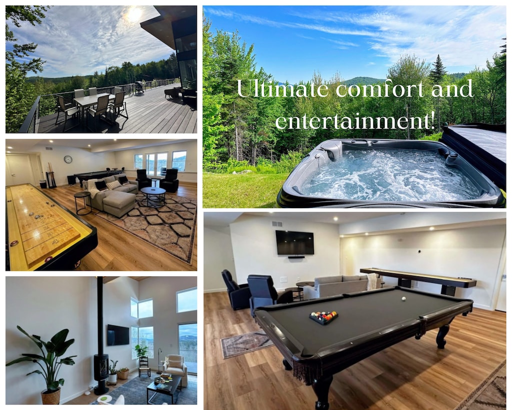 Experience amenities like air conditioning, high-end luxury appliances, gas stoves, large decks, comfy seating, and relaxing hot tubs.