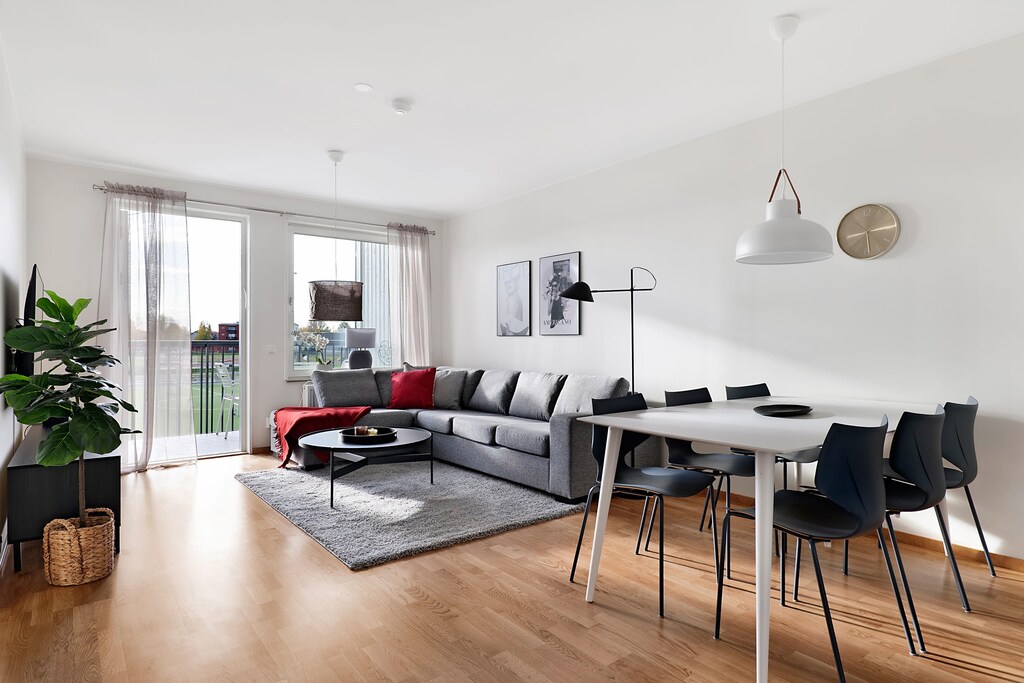 A large and bright living room with great view.
