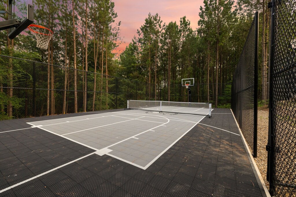 Outdoor pickleball and basketball court