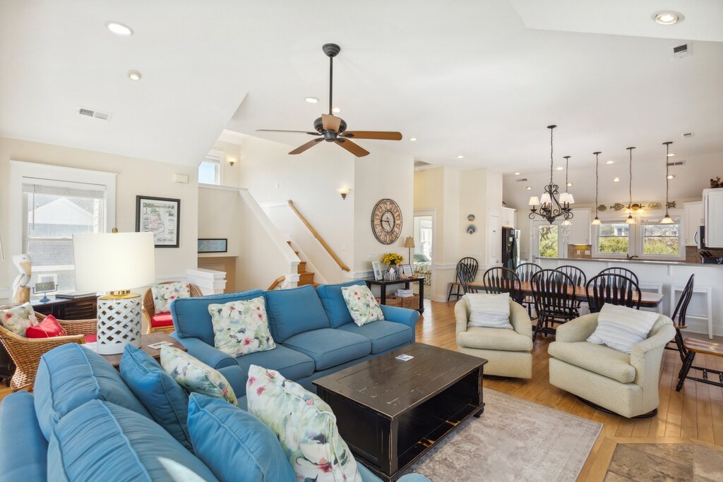 Relax in the Top-Level Living Area with a Gas Fireplace and 55" Ultra 4K HD TV with Surround Sound System!