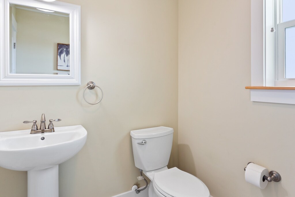 The half bathroom offers comfort and ease of access.