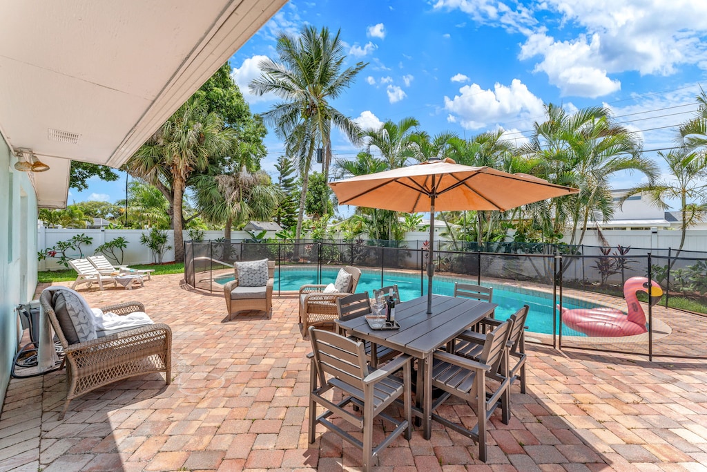 Outdoor dining table seats six