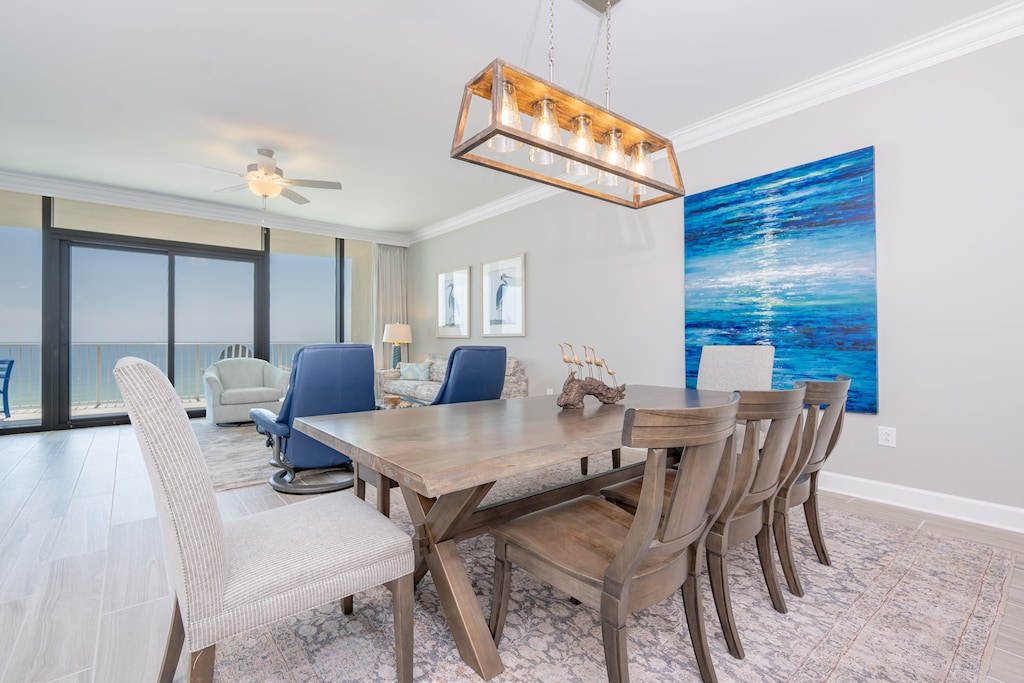 Gather with family and friends in this elegant dining space for meals together or a fun game night
