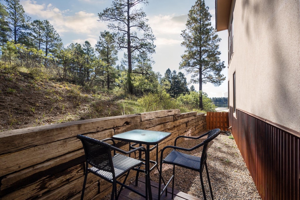 Back patio with peekaboo views of Pagosa Lake