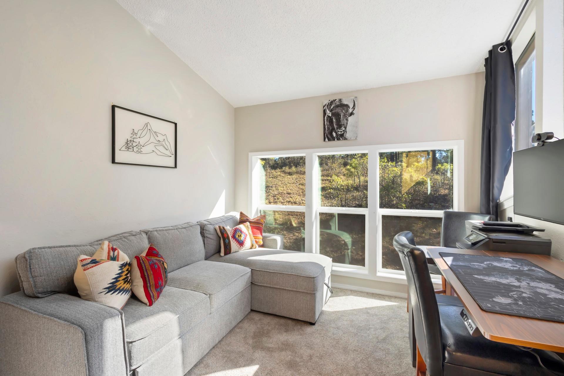 Bright office space with monitor and printer. Perfect for remote work. Bright office space with monitor and printer. Perfect for remote work.