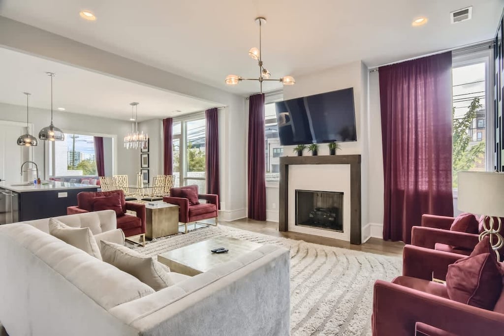 Open concept living room, dining area and kitchen