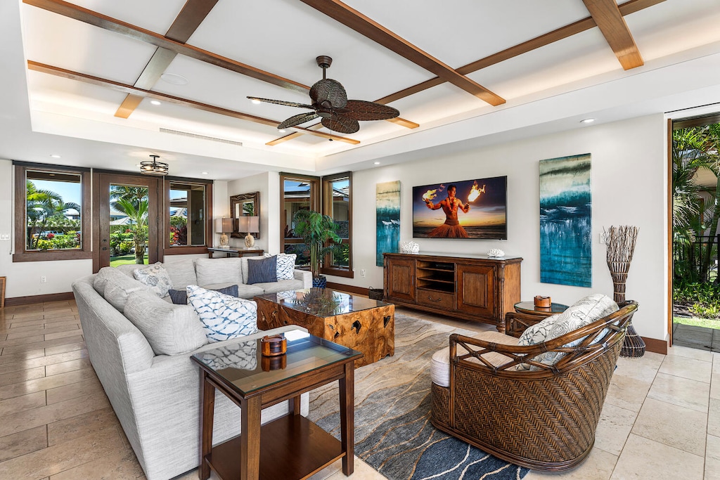 Comfortable great room with indoor-outdoor flow and plenty of natural light.