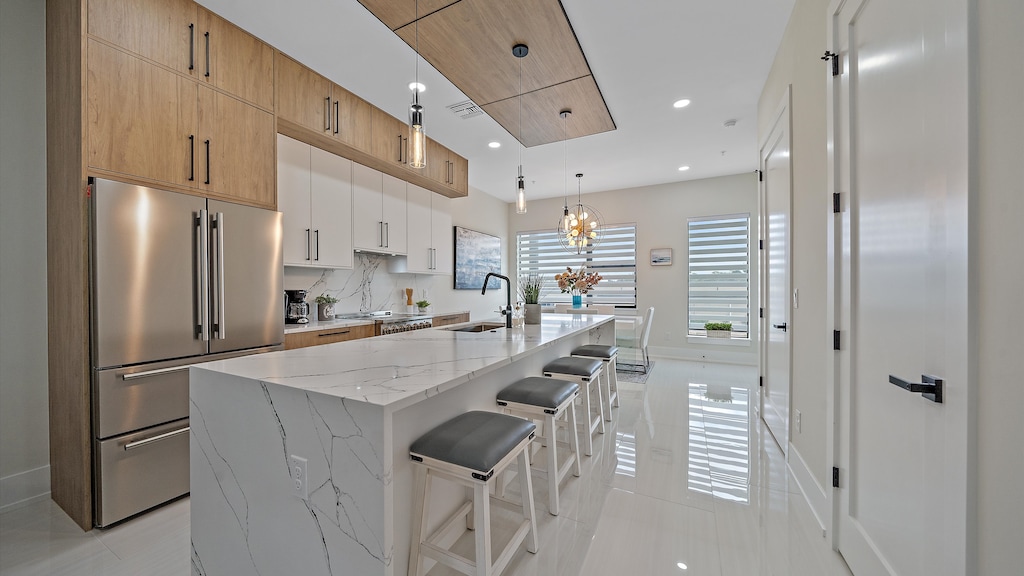 Large kitchen island with additional seating for 4