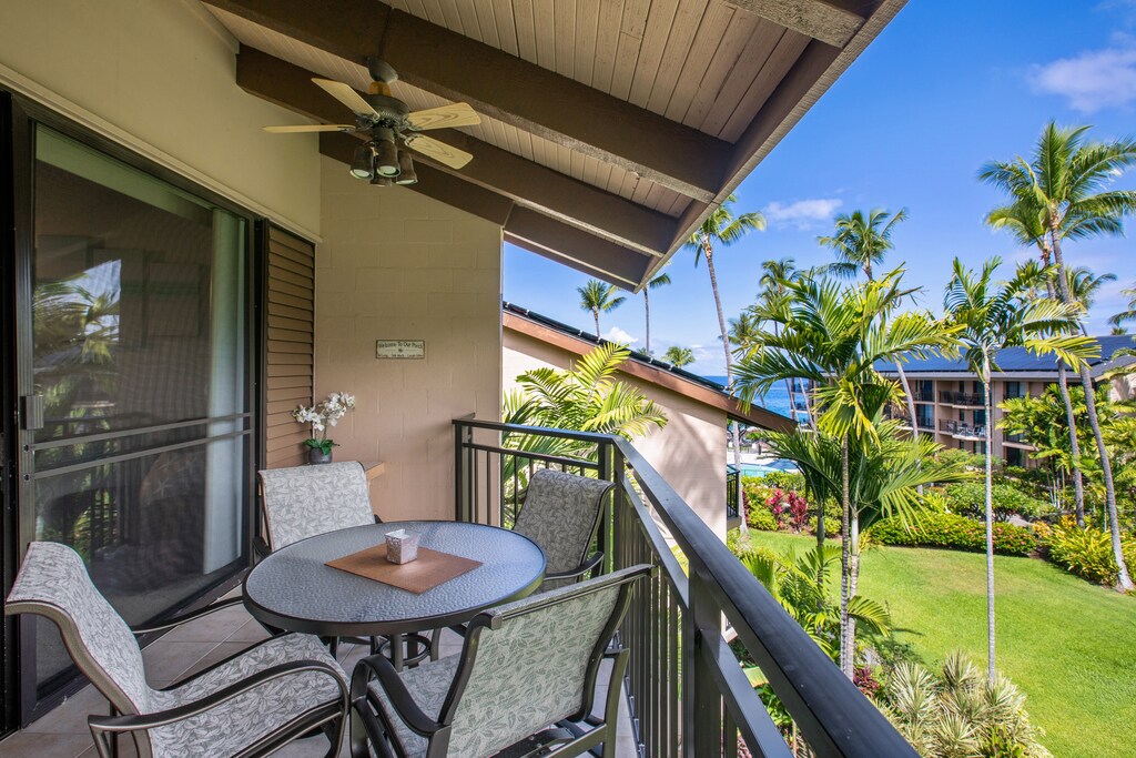 Lanai over looking gardens and out to the ocean
