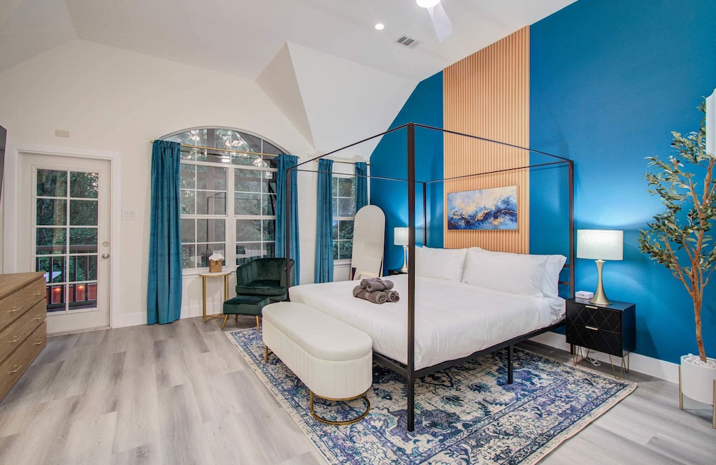 With high vaulted ceilings, a luxurious four-poster bed, a spa-like ensuite bathroom, and a privacy balcony with a hammock, what more could one ask for in a bedroom?!