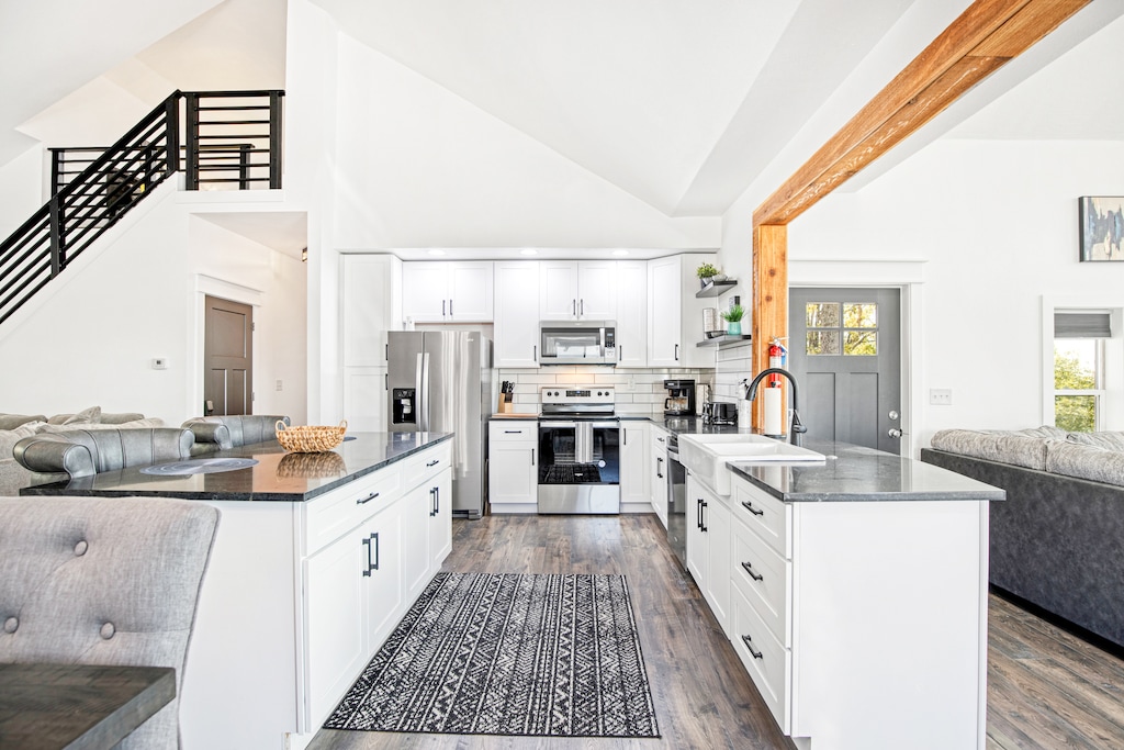 The open kitchen will create conversation when preparing meals in.