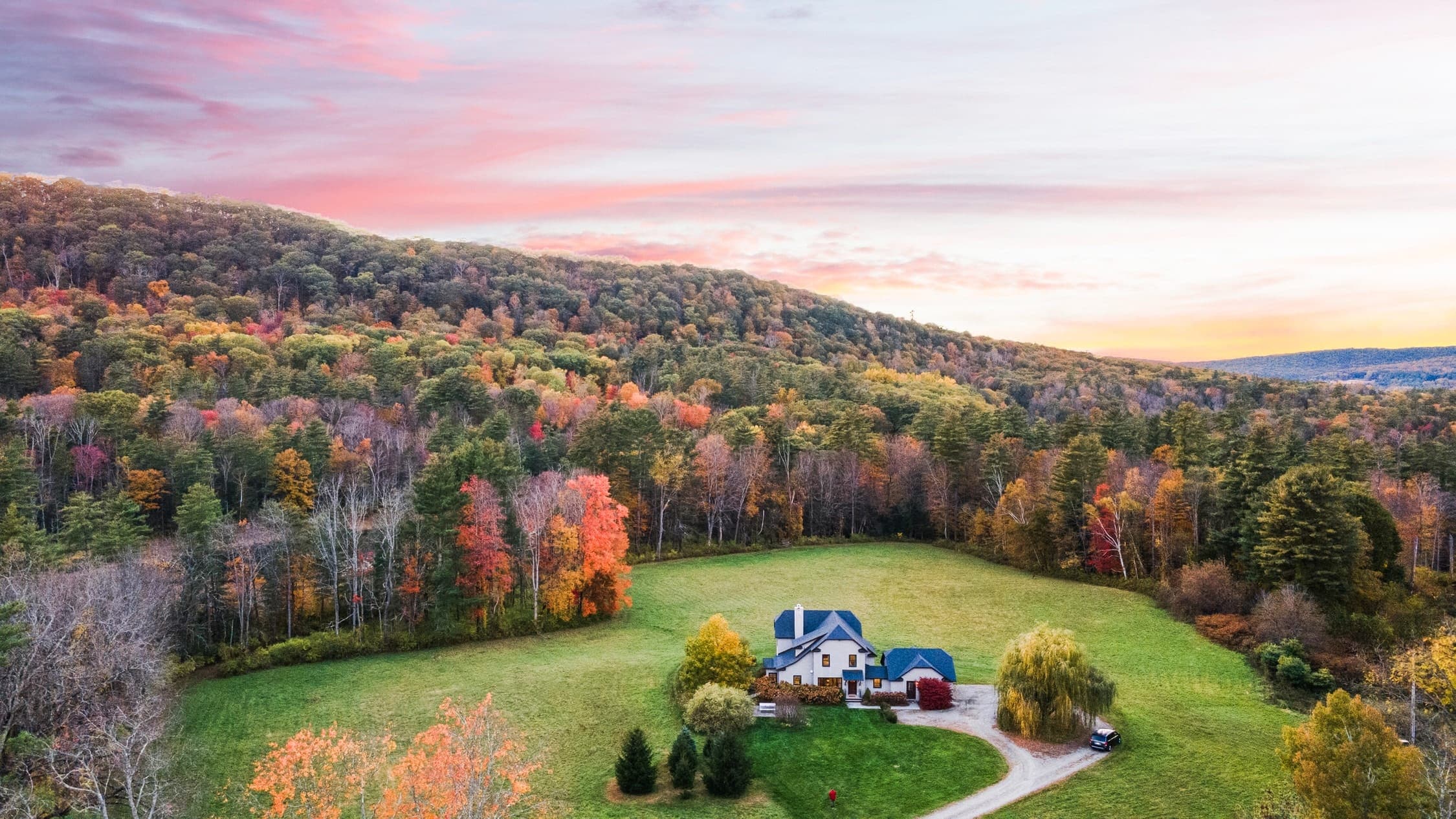 Aerial view of the home and its private location.